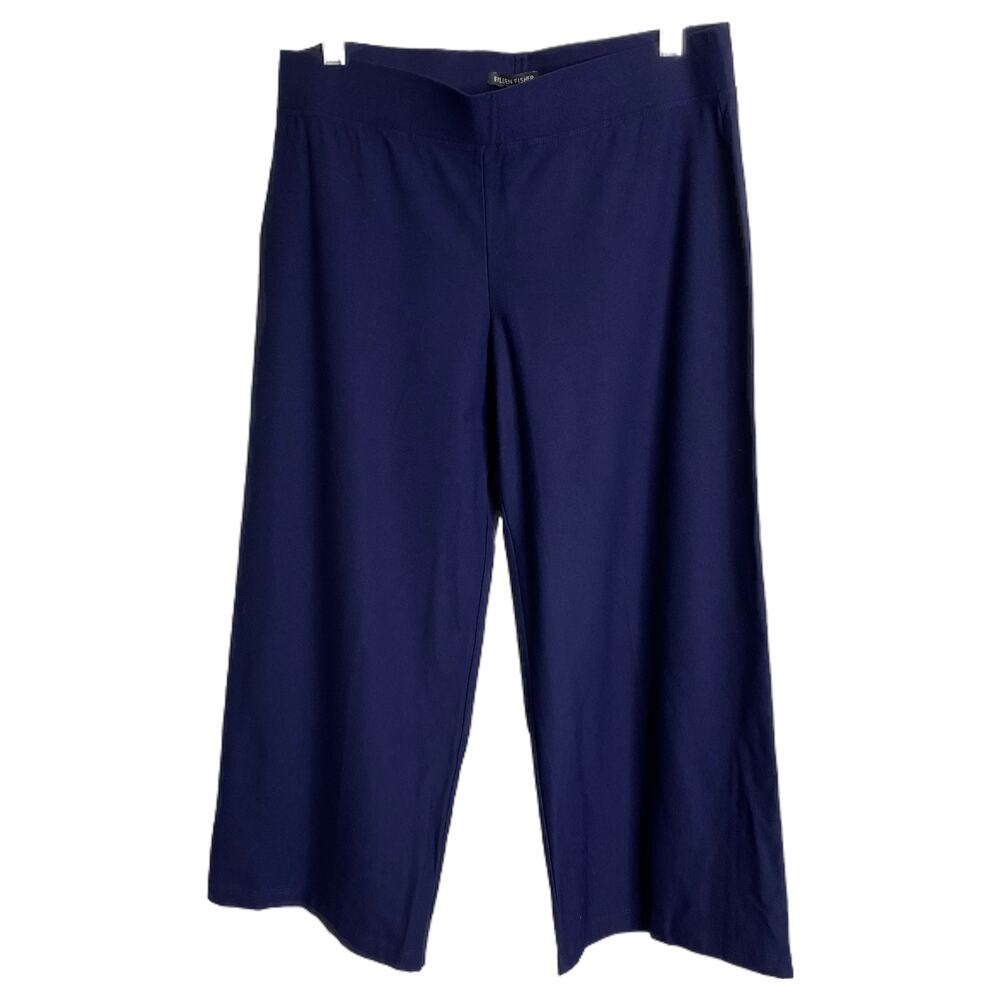 Eileen Fisher Womens Indigo Blue Stretch Crepe Wide Leg Crop Pants M NEW - Picture 1 of 3